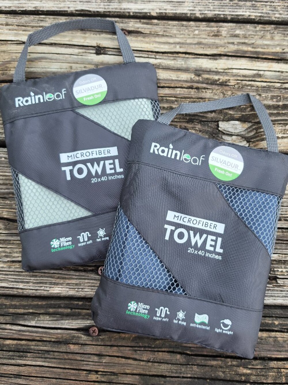 Rainleaf Microfiber Quick Dry Towels 20x40 Green & Navy Set of 2 - Travel Gym